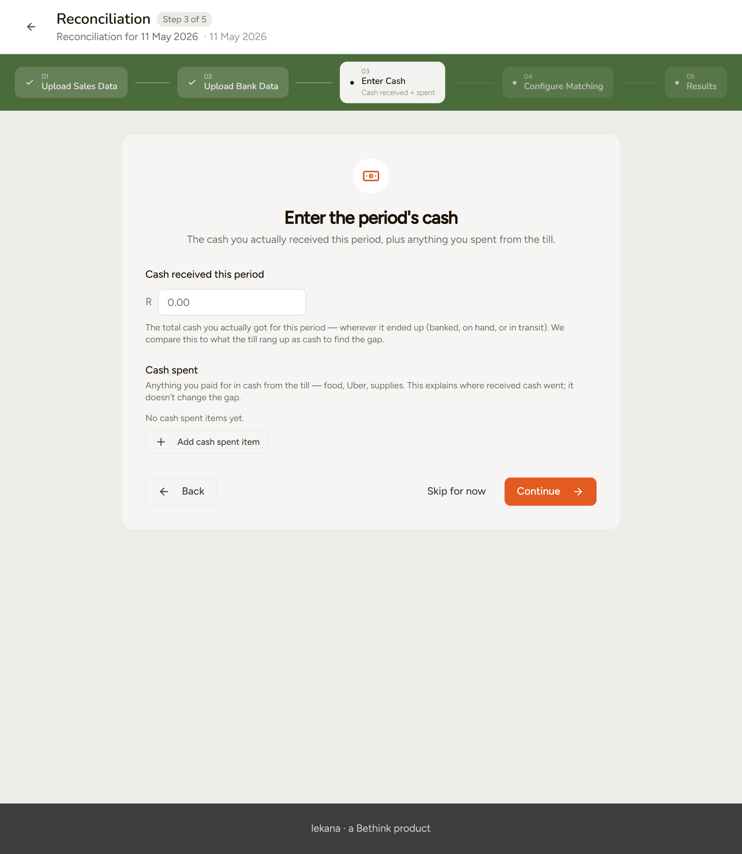 Entering the cash received